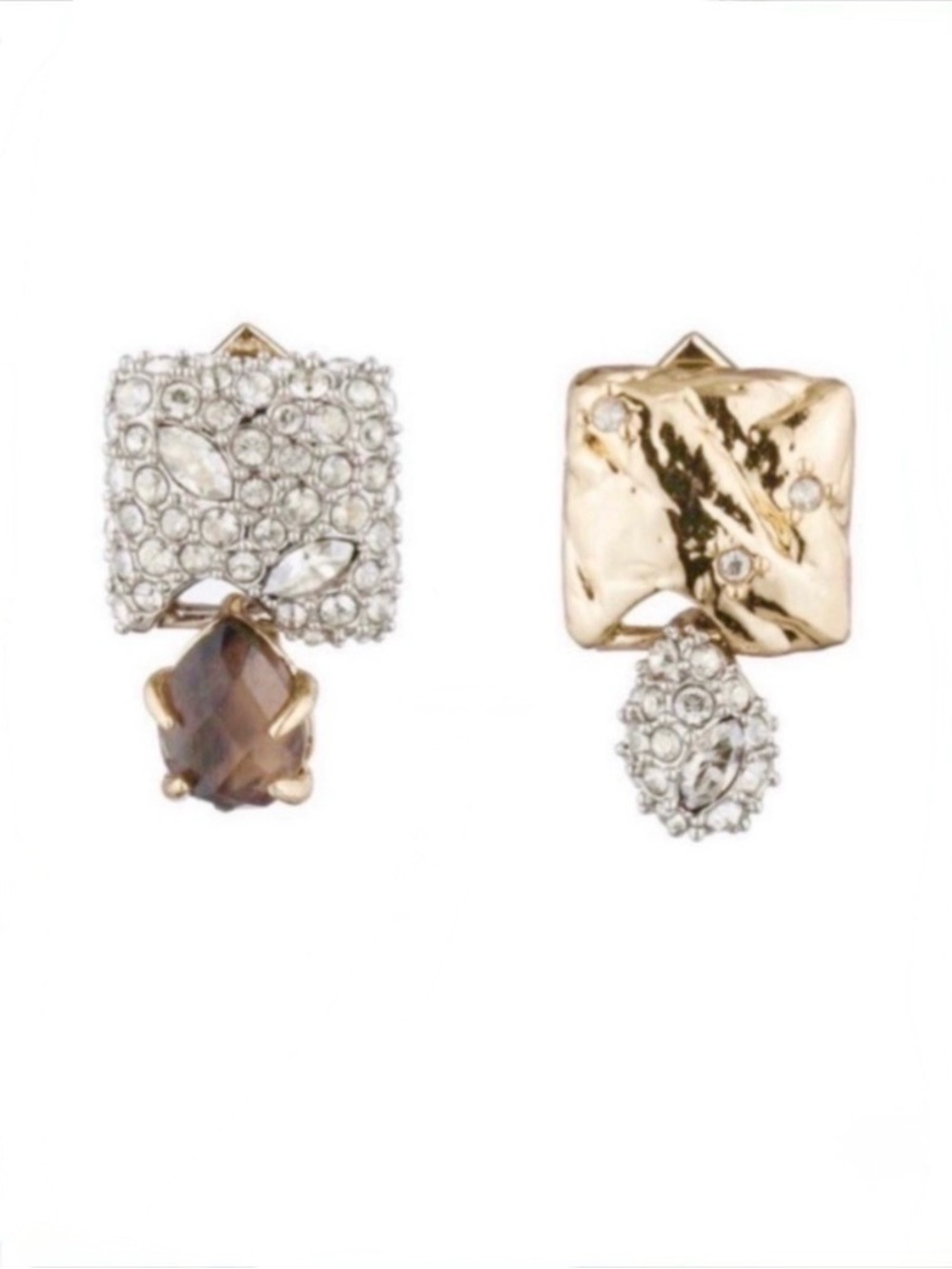 NEW Alexis Bittar Mismatched Crystal Encrusted Pyrite Post Earrings AU01